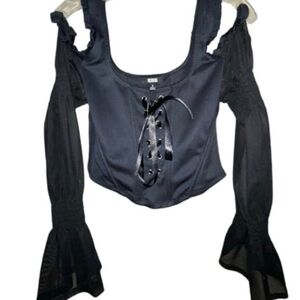 Dollskill/Poster girl  black Lace-Up Cold Shoulder Crop Top - Women